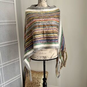 EUC MULTICOLOR BOX PONCHO with FRINGE